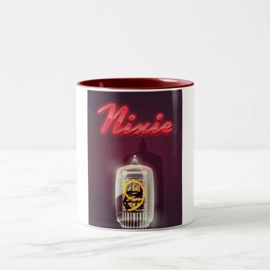 Nixie Tube vintage poster Two-Tone Coffee Mug