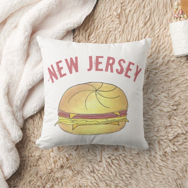 NJ New Jersey Pork Roll Breakfast Egg Sandwich Throw Pillow (Blanket)