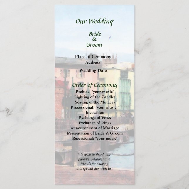 NJ - Waterfront Bridgetown Barbado Wedding Program (Front)