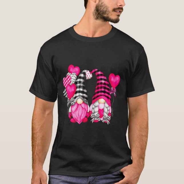 Nk Buffalo Plaid And Heart Balloons Valentines D  T-Shirt (Front)