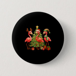 Nk Christmas Flamingos _ Cute Holiday Tree &amp; D 2 Inch Round Button