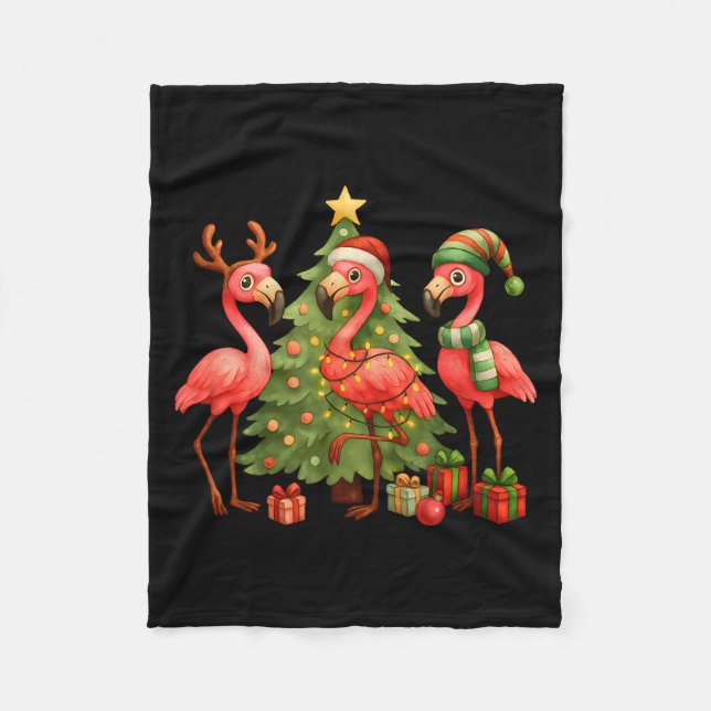 Nk Christmas Flamingos _ Cute Holiday Tree &amp; D Fleece Blanket (Front)