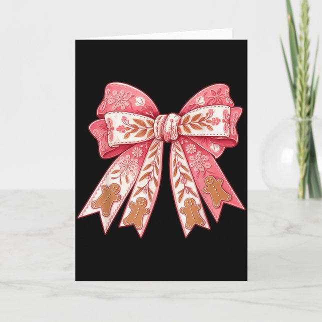 Nk Coquette Bow Christmas Gingerbread Man Girly Xm Card (Front)