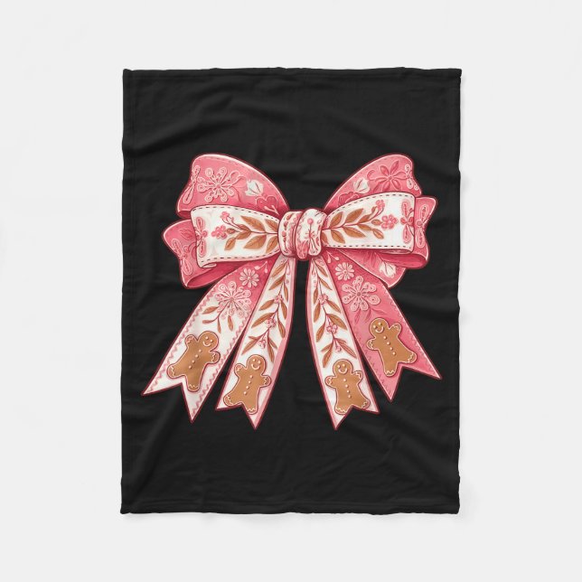 Nk Coquette Bow Christmas Gingerbread Man Girly Xm Fleece Blanket (Front)
