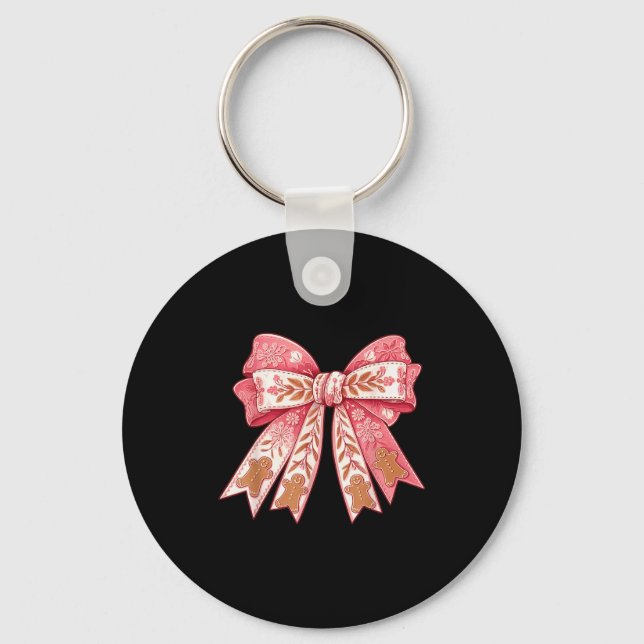 Nk Coquette Bow Christmas Gingerbread Man Girly Xm Keychain (Front)