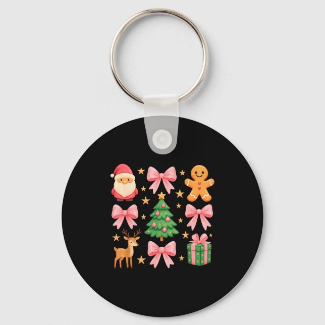 Nk Coquette Bow Christmas Tree Santa Gingerbread X Keychain (Front)