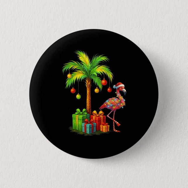 Nk Flamingo Christmas Palm Tree Trocal Xmas  2 Inch Round Button (Front)
