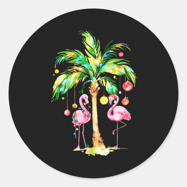 Nk Flamingo Christmas Palm Tree Trocal Xmas Holida Classic Round Sticker (Front)
