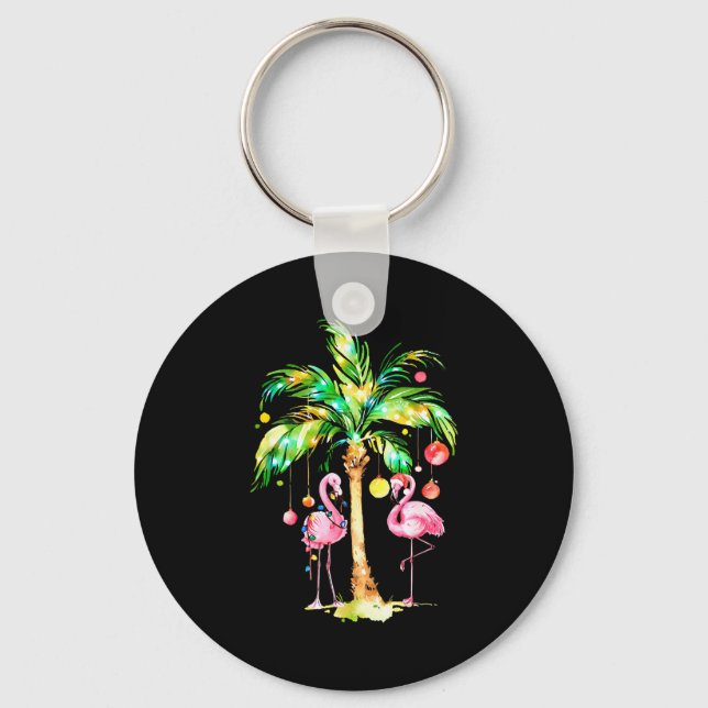 Nk Flamingo Christmas Palm Tree Trocal Xmas Holida Keychain (Front)