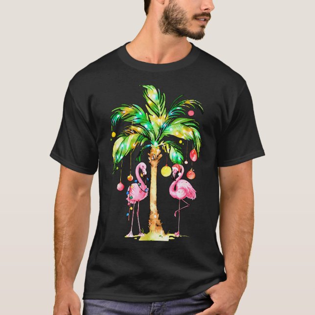 Nk Flamingo Christmas Palm Tree Trocal Xmas Holida T-Shirt (Front)