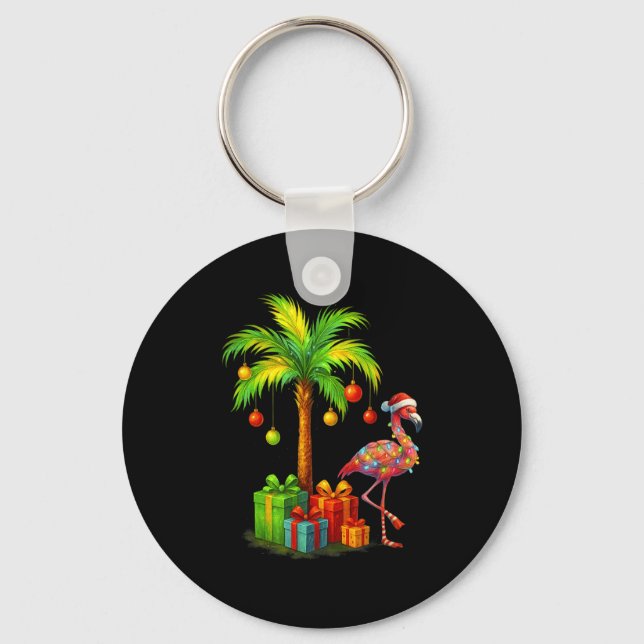 Nk Flamingo Christmas Palm Tree Trocal Xmas  Keychain (Front)