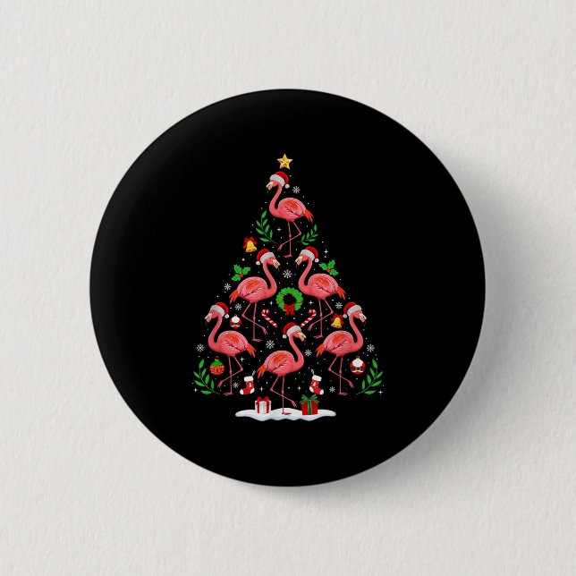 Nk Flamingo Christmas Tree Lights Santa Hat Xmas P 2 Inch Round Button (Front)