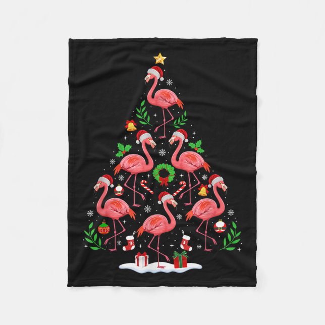 Nk Flamingo Christmas Tree Lights Santa Hat Xmas P Fleece Blanket (Front)