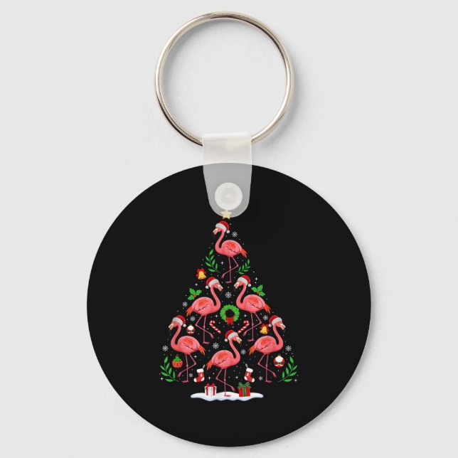 Nk Flamingo Christmas Tree Lights Santa Hat Xmas P Keychain (Front)