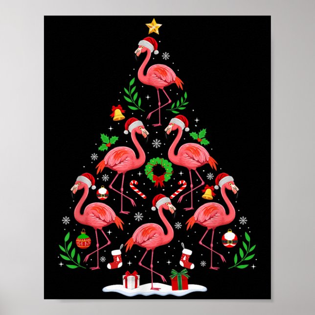 Nk Flamingo Christmas Tree Lights Santa Hat Xmas P Poster (Front)
