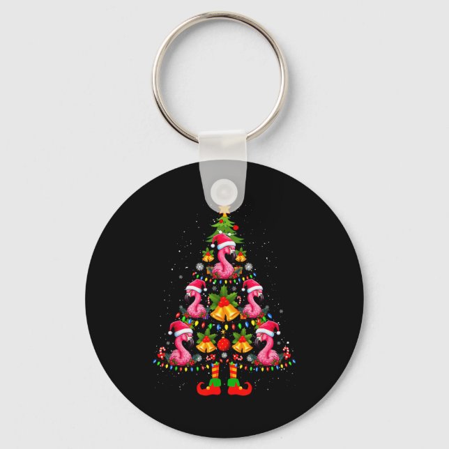 Nk Flamingo Christmas Tree Santa Hat Xmas  Keychain (Front)