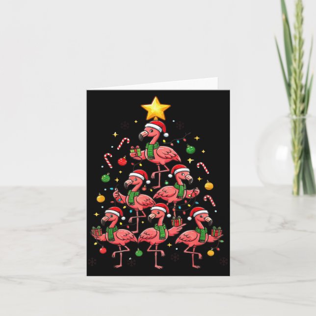 Nk Flamingo Christmas Tree With Santa Hats &amp; H Card (Front)
