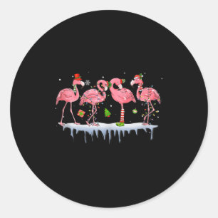 Nk Flamingo Hat Santa Merry Christmas Lights Women Classic Round Sticker