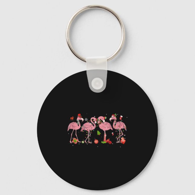Nk Flamingo Hat Santa Merry Christmas Lights Women Keychain (Front)