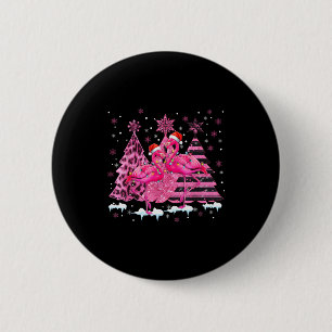 Nk Flamingo Santa Hat Leopard Christmas Tree Xmas 2 Inch Round Button