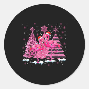Nk Flamingo Santa Hat Leopard Christmas Tree Xmas  Classic Round Sticker