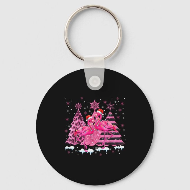 Nk Flamingo Santa Hat Leopard Christmas Tree Xmas  Keychain (Front)