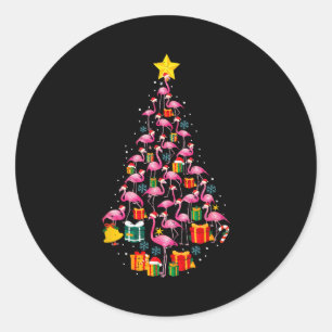 Nk Flamingo Santa Merry Christmas Tree Lights Wome Classic Round Sticker