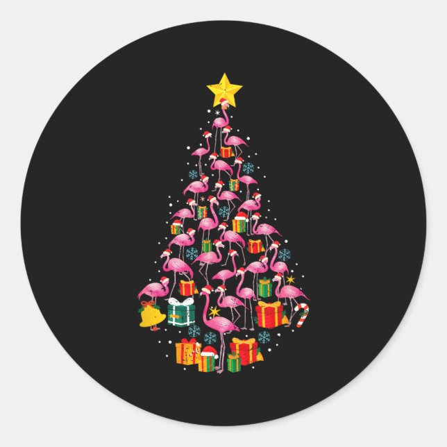 Nk Flamingo Santa Merry Christmas Tree Lights Wome Classic Round Sticker (Front)