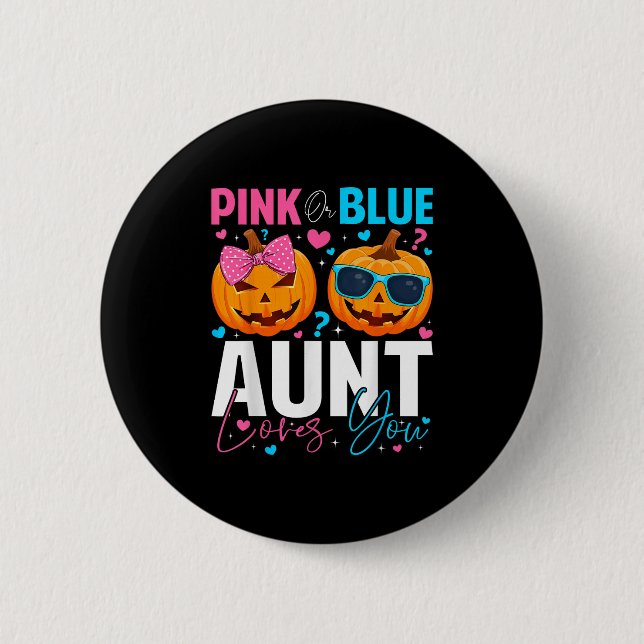 Nk Or Blue Aunt Loves You Pumpkin Halloween Gender 2 Inch Round Button (Front)