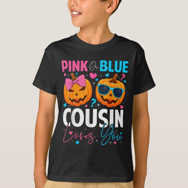 Nk Or Blue Cousin Loves You Pumpkin Halloween Gend T-Shirt (Front)