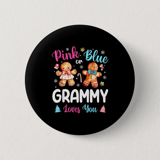 Nk Or Blue Grammy Loves You Gender Reveal Christma 2 Inch Round Button (Front)