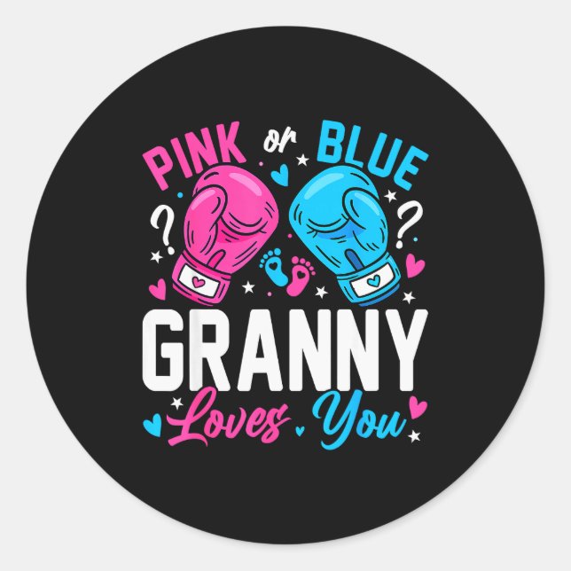 Nk Or Blue Granny Loves You Boxing Gender Reveal  Classic Round Sticker (Front)