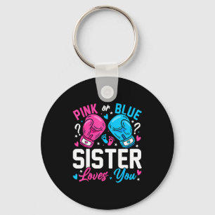 Nk Or Blue Sister Loves You Boxing Gender Reveal Keychain