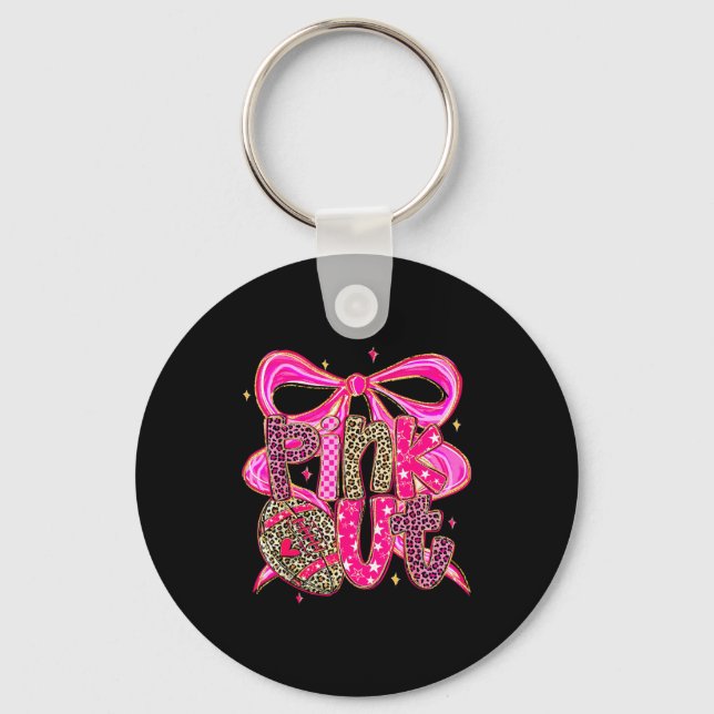 Nk Out Breast Cancer Football Coquette Bow Mom Gir Keychain (Front)