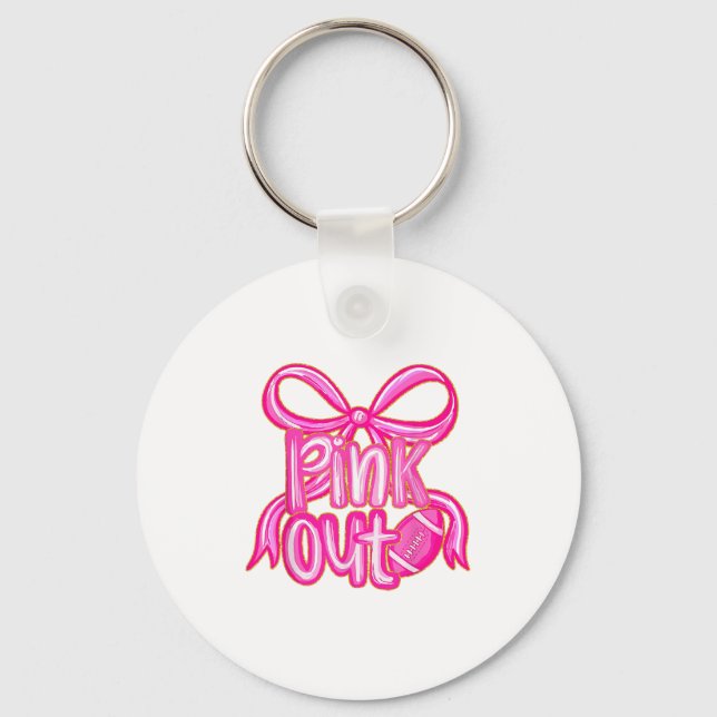 Nk Out Football Bow Preppy Breast Cancer Awareness Keychain (Front)