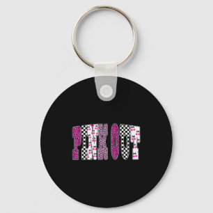 Nk Out Leopard Checkered Breast Cancer Football Ga Keychain