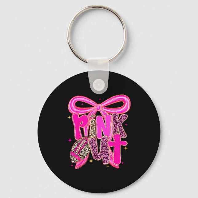 Nk Out Leopard Football Bow Breast Cancer Awarenes Keychain (Front)