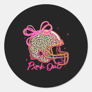 Nk Out Leopard Football Helmet Bow Preppy Breast C Classic Round Sticker