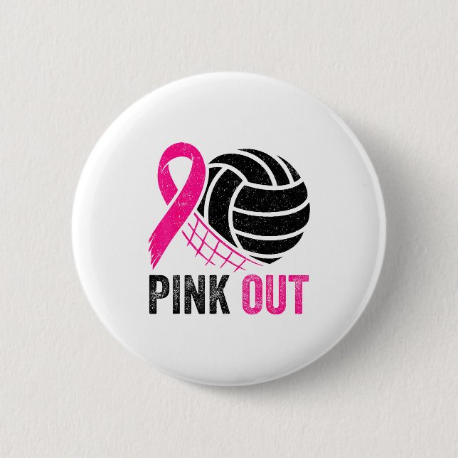Nk Out Volleyball Breast Cancer Awareness Nk Ribbo 2 Inch Round Button (Front)