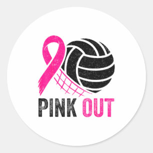 Nk Out Volleyball Breast Cancer Awareness Nk Ribbo Classic Round Sticker