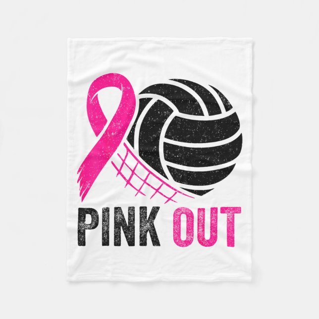 Nk Out Volleyball Breast Cancer Awareness Nk Ribbo Fleece Blanket (Front)