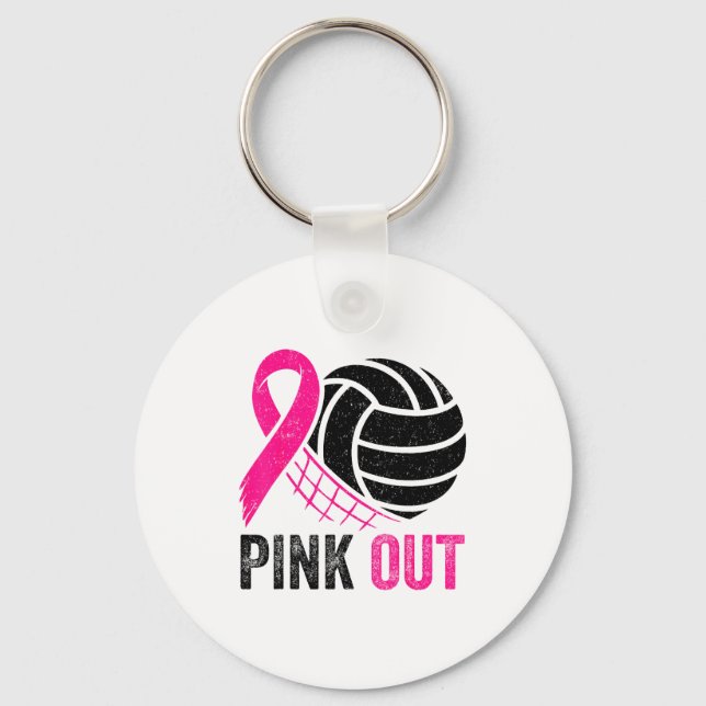 Nk Out Volleyball Breast Cancer Awareness Nk Ribbo Keychain (Front)