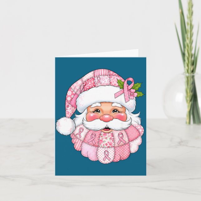 Nk Patchwork Santa Breast Cancer Awareness Christm Card (Front)