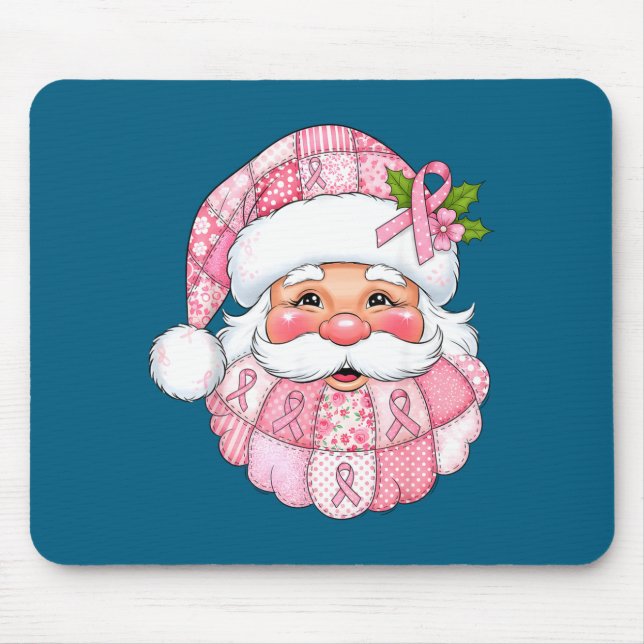 Nk Patchwork Santa Breast Cancer Awareness Christm Mouse Pad (Front)