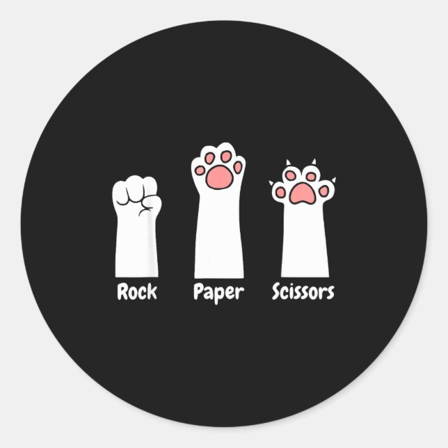 Nk Paw Prints Pet Lover Rock Paper Scissors Hand G Classic Round Sticker (Front)