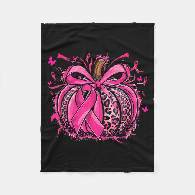 Nk Pumpkin Leopard Coquette Bow Breast Cancer Awar Fleece Blanket (Front)