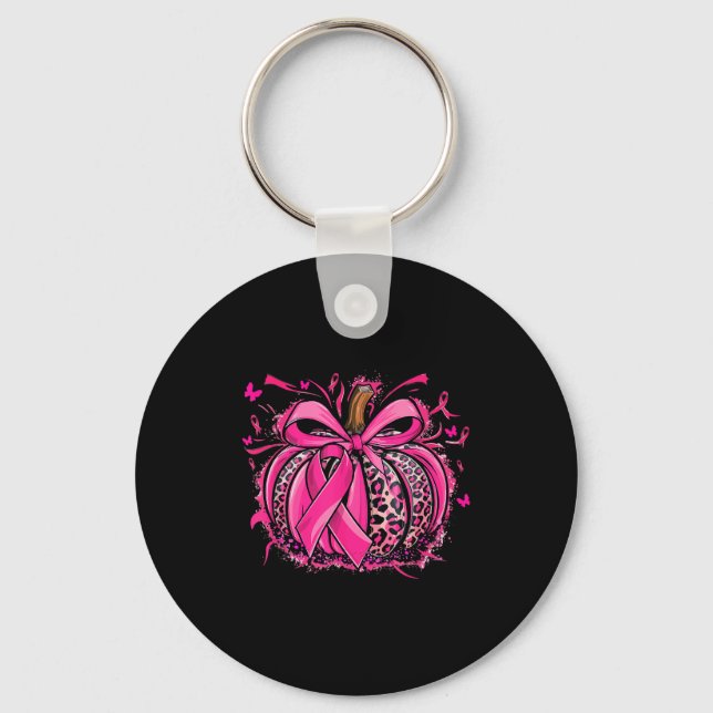 Nk Pumpkin Leopard Coquette Bow Breast Cancer Awar Keychain (Front)