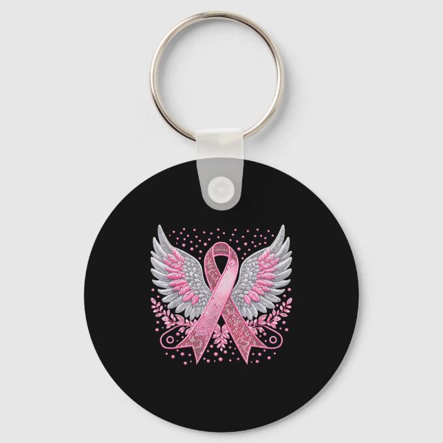 Nk Ribbon Angel Wings Breast Cancer Awareness Wome Keychain (Front)