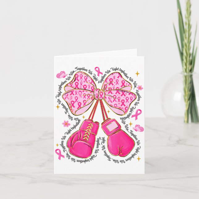 Nk Ribbon Bow Boxing Gloves Breast Cancer Awarenes Card (Front)