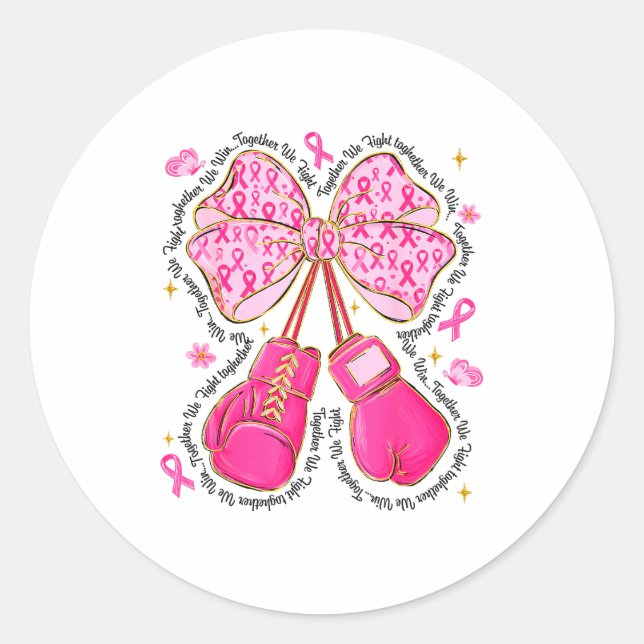 Nk Ribbon Bow Boxing Gloves Breast Cancer Awarenes Classic Round Sticker (Front)